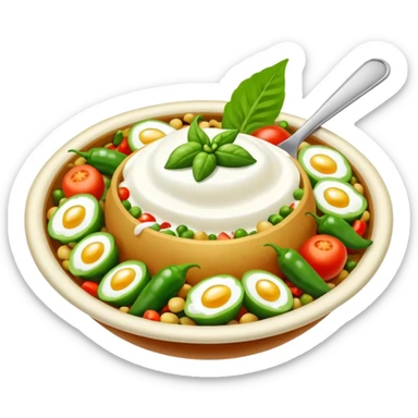 Pakistani dish named chaat its has yougurt and green chilli and vegetables in it sticker