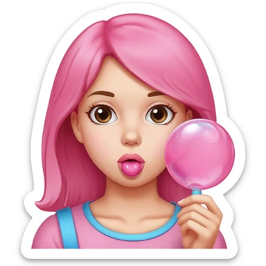 girl blowing bubble gum sticker