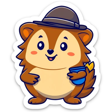 A hedgehog holding a hat in its hand sticker