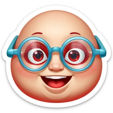 A single chubby crystal gemstone character wearing cute round glasses, chunky and irregular with faceted sides, [red], big glossy eyes behind the glasses and a wide happy smile, , high detail, soft lighting, centered on a plain dark background sticker