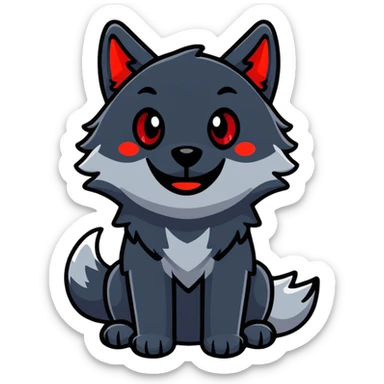 happy smiling black wolf with red eyes sticker