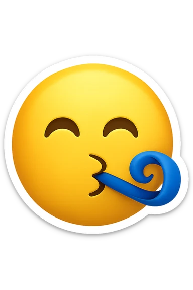 yellow face with blue party streamer, digital illustration sticker