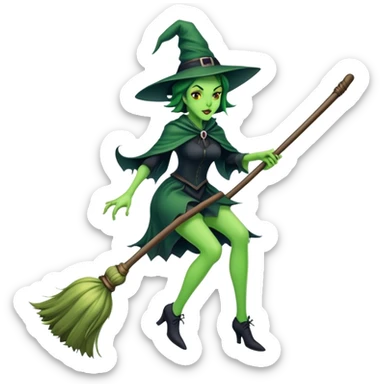 wicked witch riding a broom stick sticker