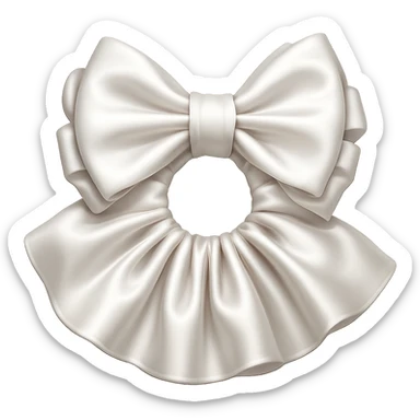 Make the white scrunchie with a bow look silkier in the style of emoji art, with no background. sticker