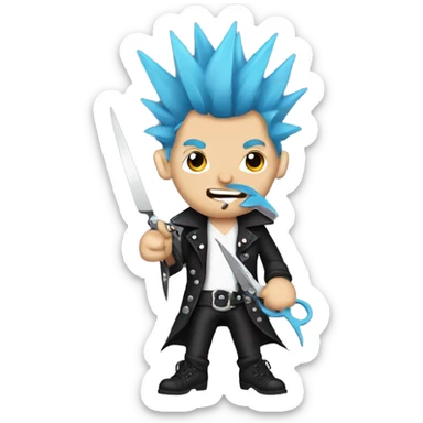 Punk rocker Wizard holding scissors cutting hair  sticker