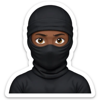 🥷🏽: inspire toi de cet emoji faisant en sorte qu’il est les mains sur les deux côtés de la tête, garde sa cagoule noir avec uniquement ses yeux apparent  sticker
