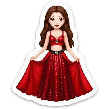 Countess Dracula with long brown hair, red sequin bra, red sequin long skirt  sticker