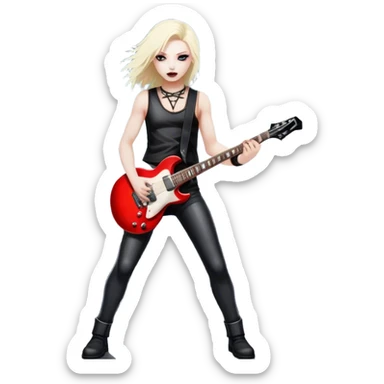 Icon for Heavy Metal: a metal band on stage, with electric guitars, drums, and a powerful vocalist. The atmosphere is intense with flashing lights, music notes, and a crowd of fans. The design should capture the energy and power of a live heavy metal performance. Transparent background. sticker