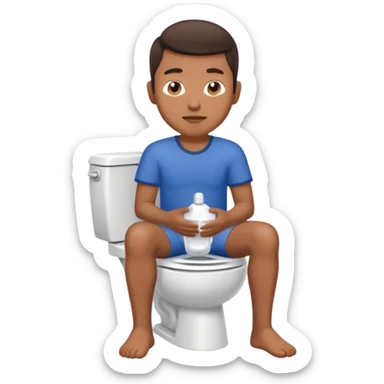 Filipino guy sitting on toilet with bidet sticker