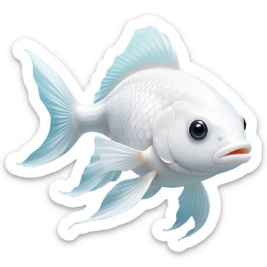 Cinematic Noble White Goldfish Portrait Emoji, Poised and regal, with a sleek, streamlined build and a luminous, pure white body, deep-set soulful pale eyes, Simplified yet sharp and sophisticated features, highly detailed, glowing with a soft, dignified glow, high shine, intelligent and graceful, stylized with an air of aquatic purity, focused and attentive, soft glowing outline, capturing the essence of a watchful and confident aquatic companion, so majestic it feels as though it could glide out of the screen with effortless authority! sticker