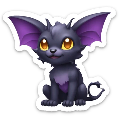 Cute cool fantasy dark-themed animal hybrid Fakemon with horns and bat ears full body sticker