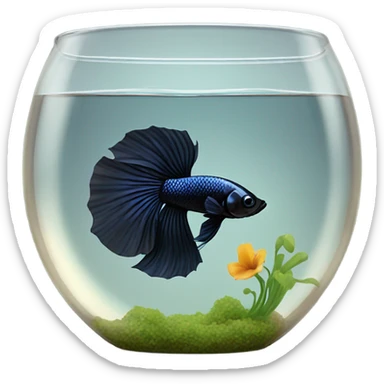Over halfmoon Black beta fish in vintage bowl sticker
