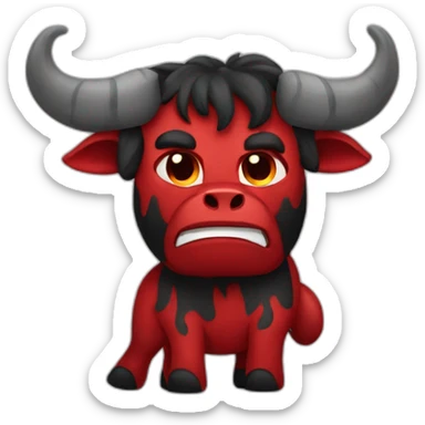 Minotaur in black and red colors in the style of a crying emoji. sticker