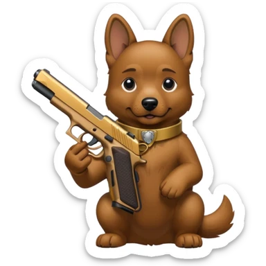 A dog holding a Glock  sticker