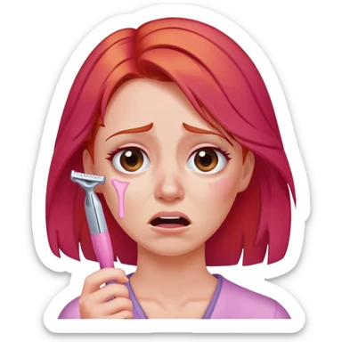 Red hair woman crying with pink razor  sticker