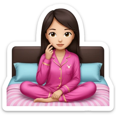 IT Girl, Asian, dark brown hair color, with big brown eyes, wearing Victoria's Secret pajamas sticker