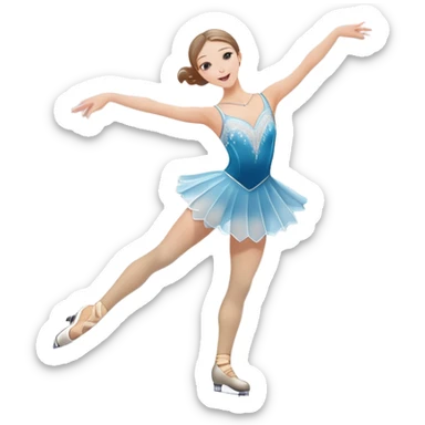 An icon featuring a graceful figure skater performing a spin on the ice. The background includes a grand ice rink palace with shining spotlights and cheering spectators in the stands. Transparent background highlights the elegance and artistry of figure skating sticker