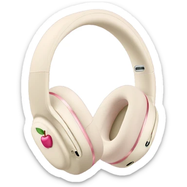 Cream colored Apple AirPods Max headphones with pink bows sticker