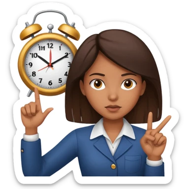 Latina girl pointing at a clock sticker