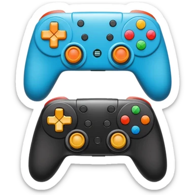 Create a modern, high-quality emoji featuring two gaming controllers to represent multiplayer gaming. keep it side by side and rotate the sides in opp direction and cartoon style  sticker