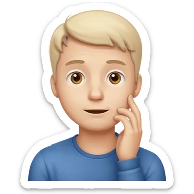 A iPhone type emoij guy white curious with his eyes looking up to a corner and his hand on his chin looking like hes curious  sticker