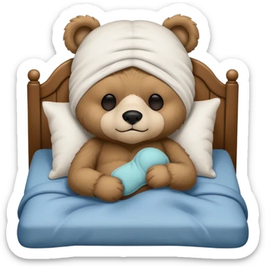 sleepy cute bear with sleeping mask sitting on comfiest bed sticker