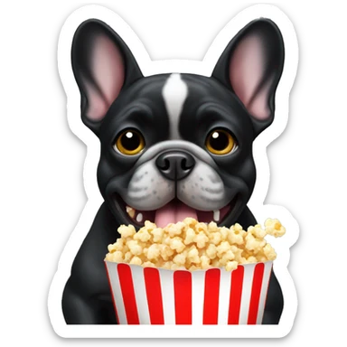 Make a black French bulldog eating popcorn sticker