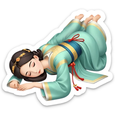Beautiful girl in Hanfu lying on the ground sleeping sticker