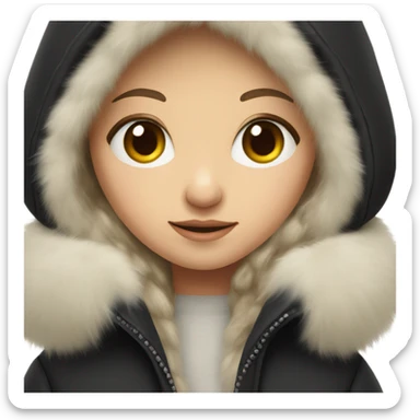 Cold white skinned girl in black winter coat with fur hood sticker