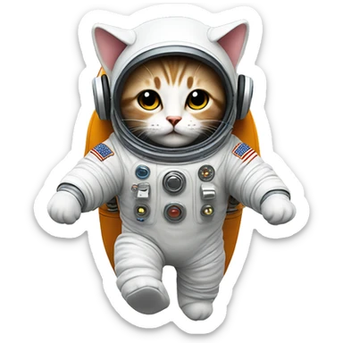 Cute little Cat space suit with headphone. Flying a rocket in space sticker