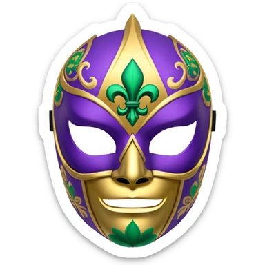 Louisiana themed luchador mask with fleur-de-lis and Mardi Gras colors (purple, green, gold) sticker