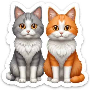 a realistic looking very fluffy grey and white cat with grey legs and white paws, sitting next to another cat sticker