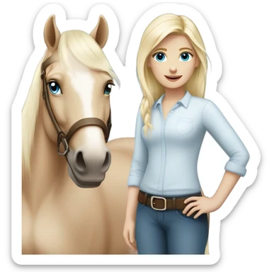 White Blonde with blue eyes girl with horse  sticker
