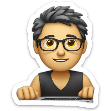 Guy in glasses working in a laptop but bored. Fair skin sticker