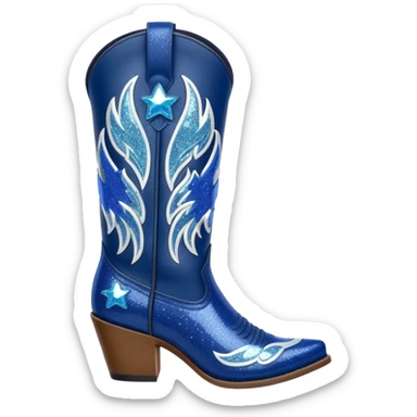 Realistic navy blue fashion cowgirl boots with sparkly shiny glitter fringe sticker
