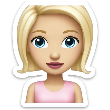 Blonde girl blue eyes and light pink lips girl sitting on a modern design chair sticker