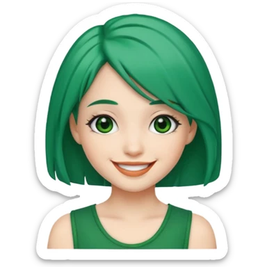 Emoji girl Emerald green hair, fair skin, and eye black  sticker