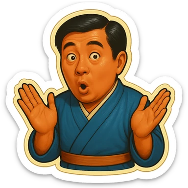 The same Japanese man in traditional kimono looks at the viewer with a surprised look, and his hands are empty sticker