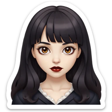 Brown girl, with wavy black hair, straight bangs, brown eyes, Vampiric appearance  sticker