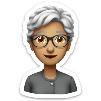 old female with short grey hair glasses cartoon sticker
