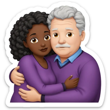  Old White  fat man no hiar hugging dack skin curly hair woman sticker