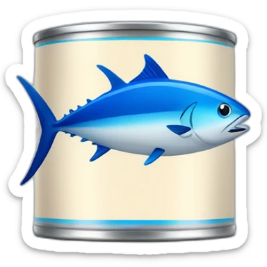 Realistic small can of tuna showing the blue shape of a sailling boat on a sea background sticker