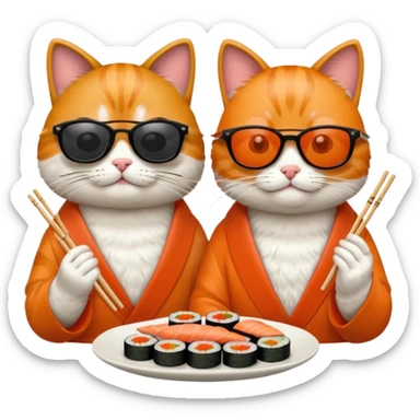 two cool cats wearing sunglasses eating sushi sticker