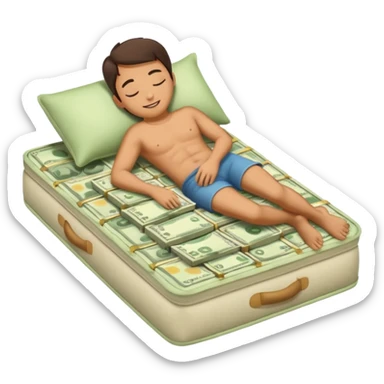 happy person napping on mattress of money sticker