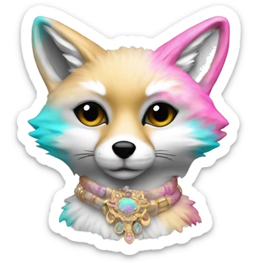 Faded Tie dye beige gray fox in pink cyan gray black beige gold jewellery sticker