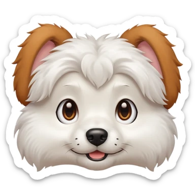 White dog with brown eyes and some long white body and white ears with brown spots curved on the sides sticker