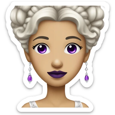 A girl with an elegant dress as a queen, that has purple lips and with just one eye, and the other is like a void  sticker