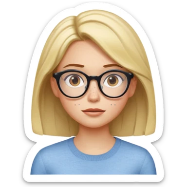 Emoji-style character illustration, inspired by expressive Pixar-style emotions. A slim female character with light skin and visible freckles, strong and confident facial expression. hair, stylish, medium length, glasses ,facial expressiveness inspired by the character Envy from Inside Out,  sticker