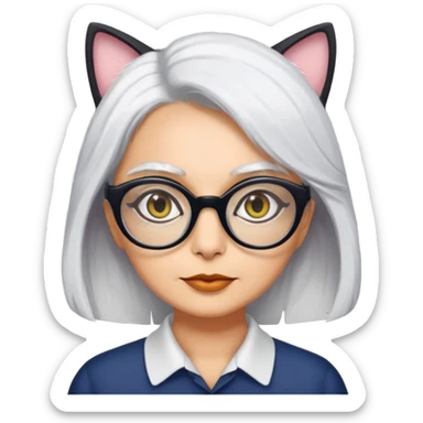 seema anand white hair with cat eyed specs sticker