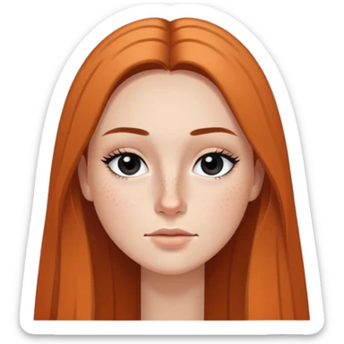 woman with straight long hair, deep black eyes, minimal makeup, and freckles on cheeks and nose sticker
